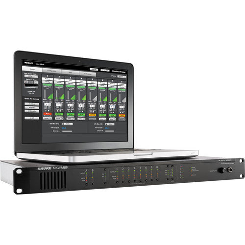 SHURE MXWANI8 Interfaz de audio en red Dante de 8 canales, 8 salidas analógicas, compatible Microflex Wireless, Switcher Gigabit Ethernet 8 puertos
