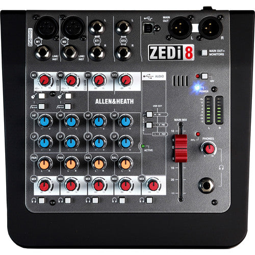 ALLEN & HEATH ZEDi-8 Mezclador de 8 canales/interfaz USB2 entradas de guitarra de alta impedancia Enrutamiento de señal flexible a través de USB