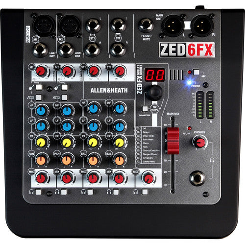 ALLEN & HEATH ZED-6FX Mezclador analógico de 6 entradas con FX (efectos)2 entradas de guitarra de alta impedanciaEQ de 2 bandas/HPF en por canal