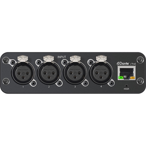 SHURE ANI4IN‐XLR Unidad de interfaz de red de audio de línea/micrófono Dante de 4 canales (entradas XLR) Ecualización paramétrica de 4 bandas