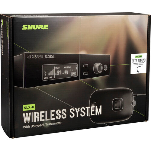 SHURE SLXD14/98H Sistema de micófono inalambrico para instrumento camsula BETA 98H, receptor de montaje en rack SLXD (G58: 470 a 514 MHz)