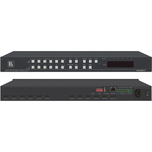Kramer VS-66H2 Switcher matricial de HDMI 6X6 4K HDR HDCP 2.2, selección automática de fuente o manual de prioridad o última conexión