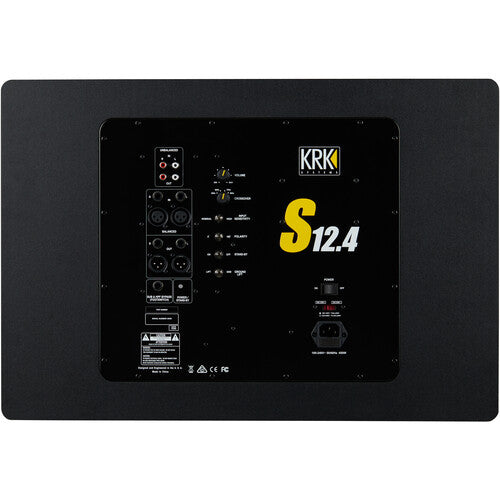 KRK S12.4 Subwoofer de estudio autoamplificado, Woofer de aramida 12" potencia 220W, Respuesta de frecuencia: 32 a 139 Hz Color Negro, 1 pieza