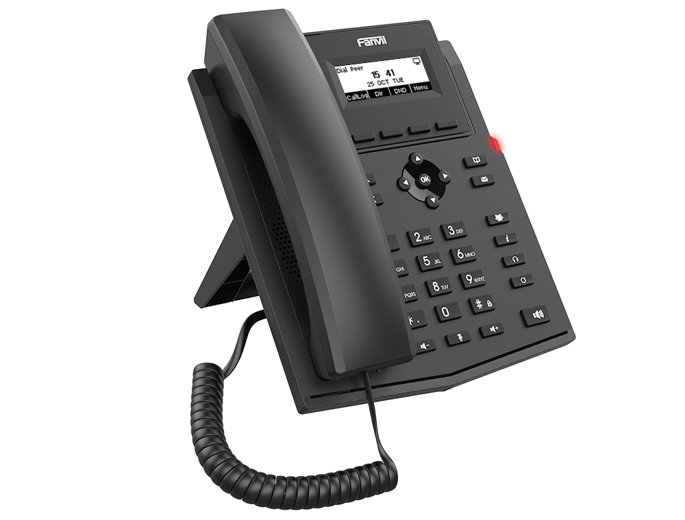 Teléfono IP empresarial para 2 lineas SIP con pantalla LCD, Códec Opus, conferencia de 3 vías, PoE.