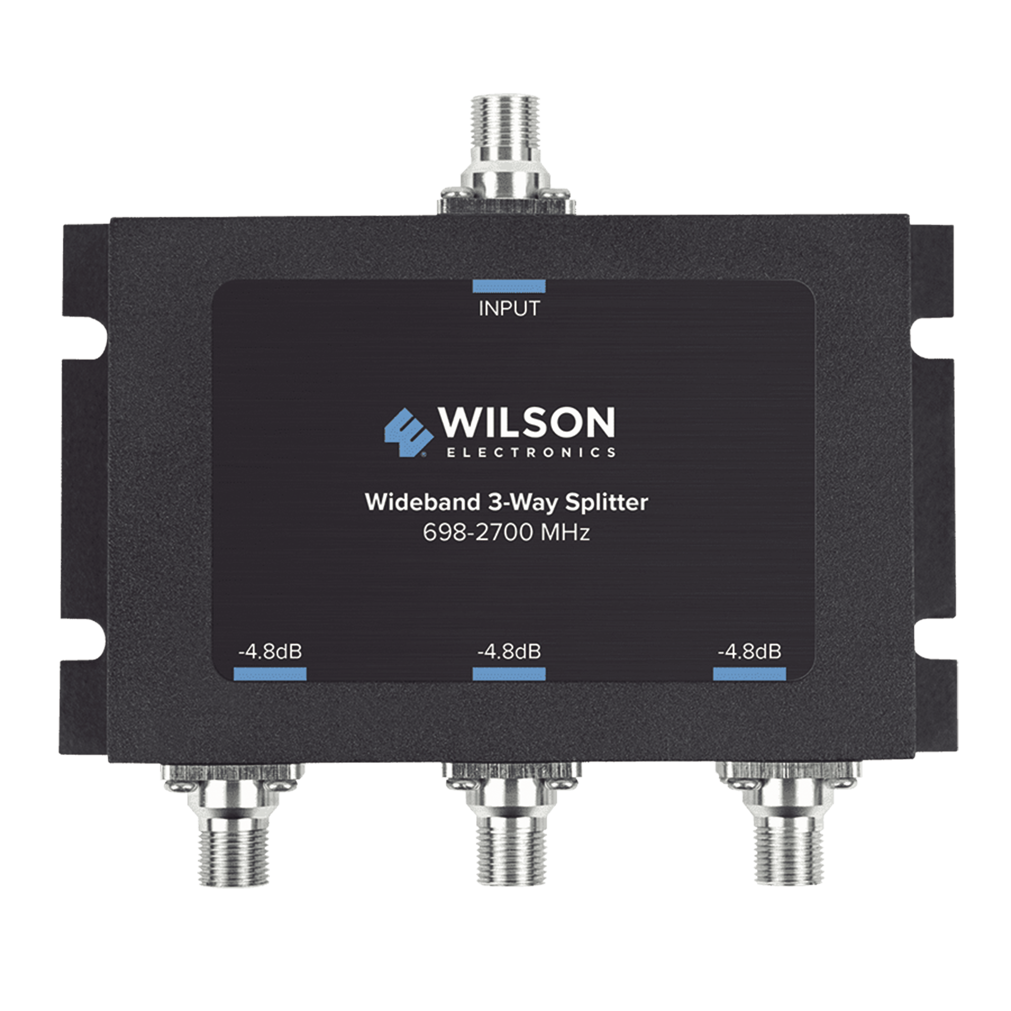 Divisor de potencia de 3 vías para la distribución de señal a tres antenas de servicio | 4.8 dB de pérdida por puerto | Conectores F hembra
