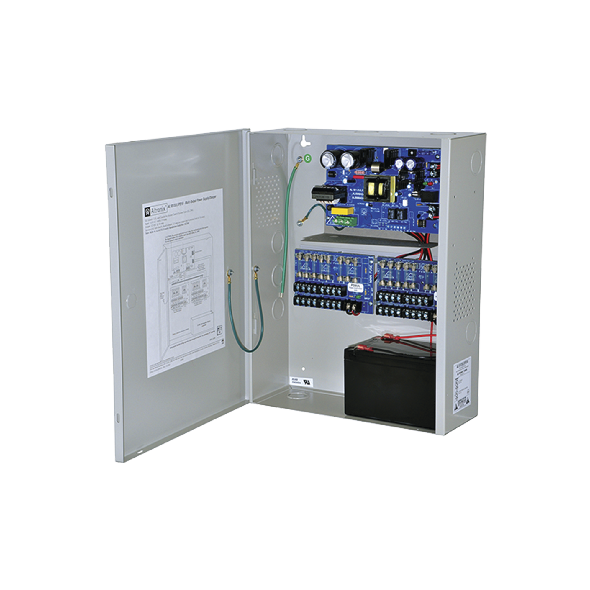 Fuente de 12 Vcd @ 10 A / 16 salidas / Con capacidad de baterías de respaldo / Requieren baterías