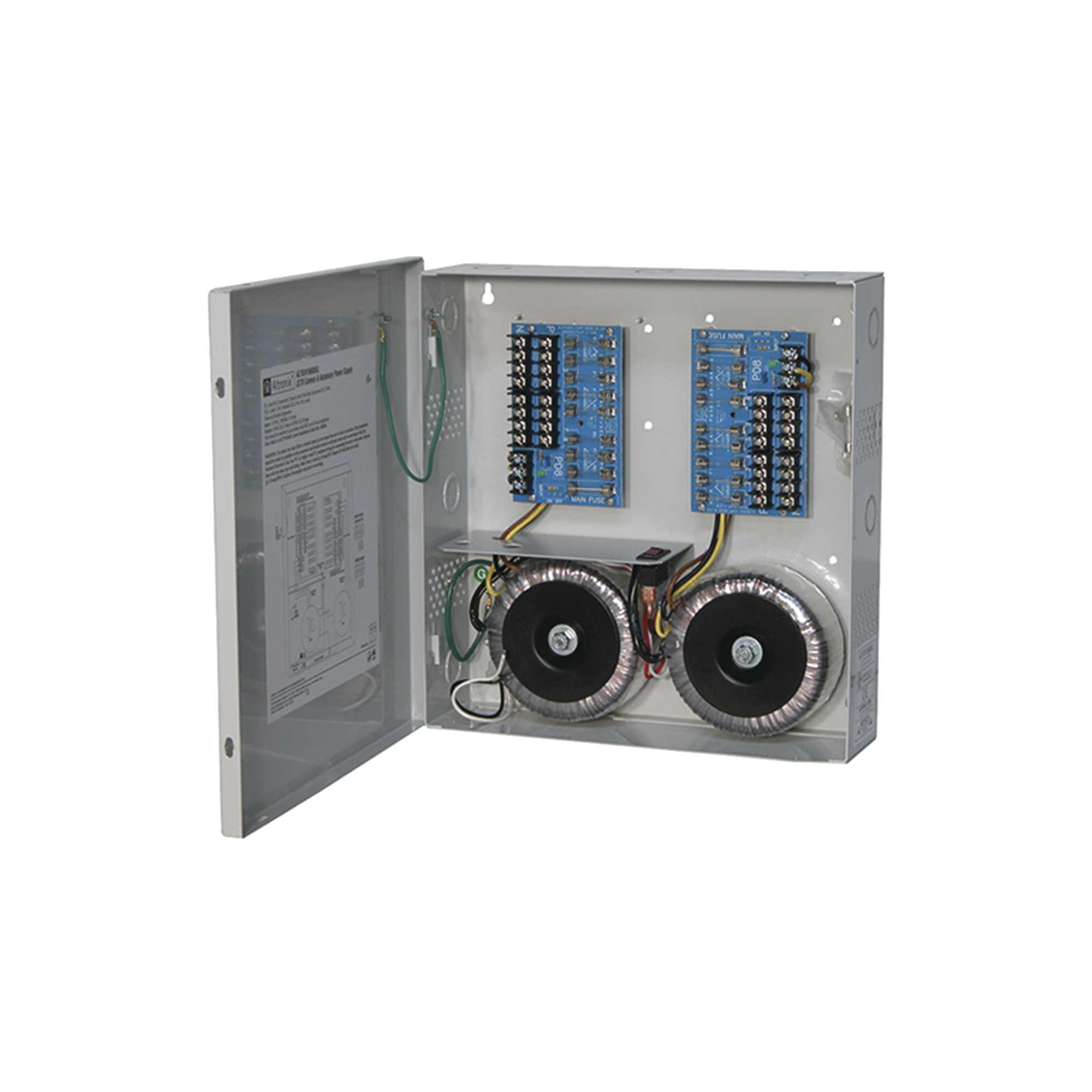 Fuente de poder ALTRONIX de 24 @ 25 Amper o 28 VCA @ 20 Amper, para 16 cámaras / Voltaje de entrada en 115 Vca / Con capacidad de baterías de respaldo / Requieren baterías