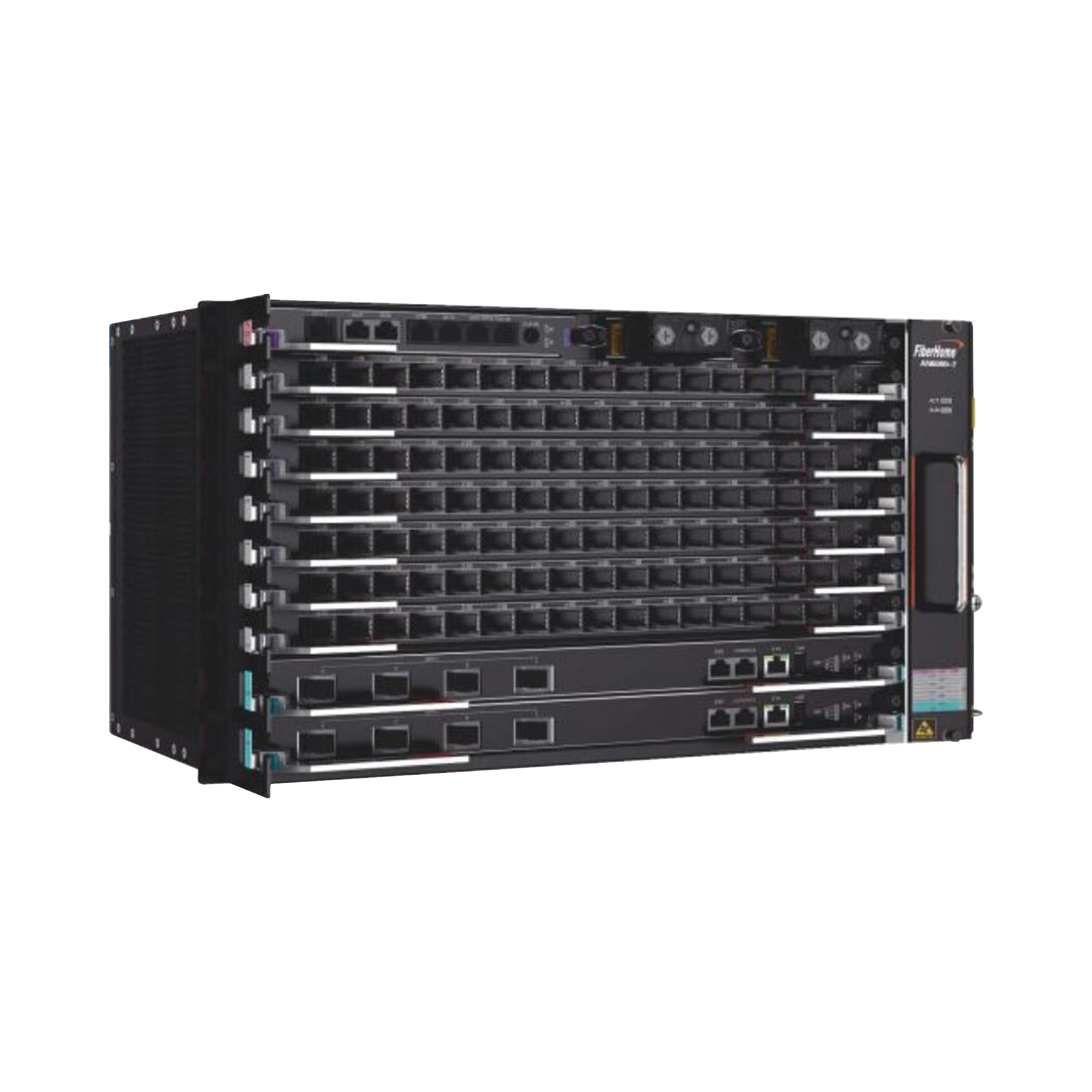 OLT Carrier Class Modular GPON, 6 Ranuras de Servicio, 1 Tarjeta de Servicio 16 puertos GPON, crecimiento hasta 96 puertos GPON, 6 UR
