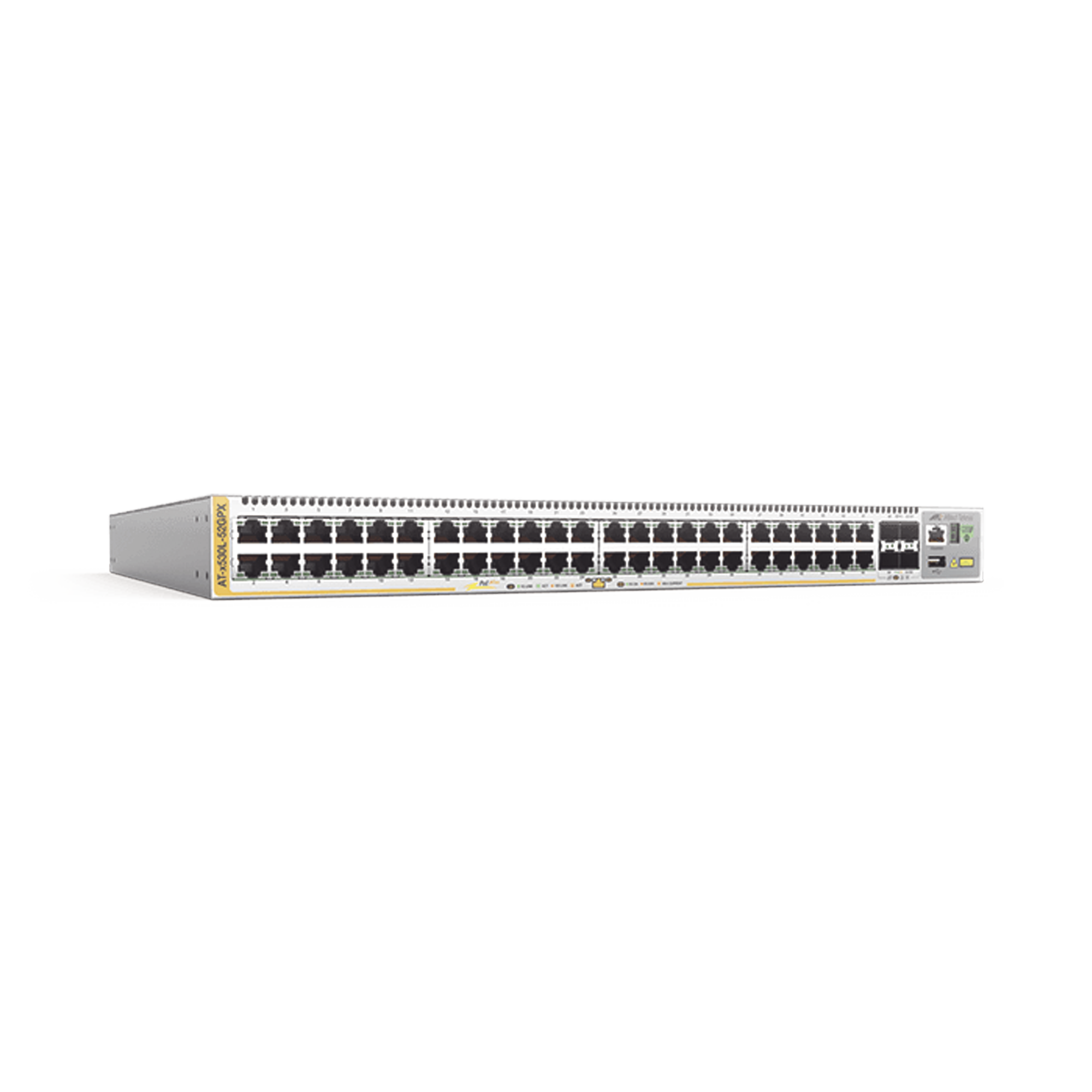Switch PoE+ Stackeable Capa 3, 48 puertos 10/100/1000 Mbps + 4 puertos SFP+ 10 G, hasta 740 W, fuente redundante