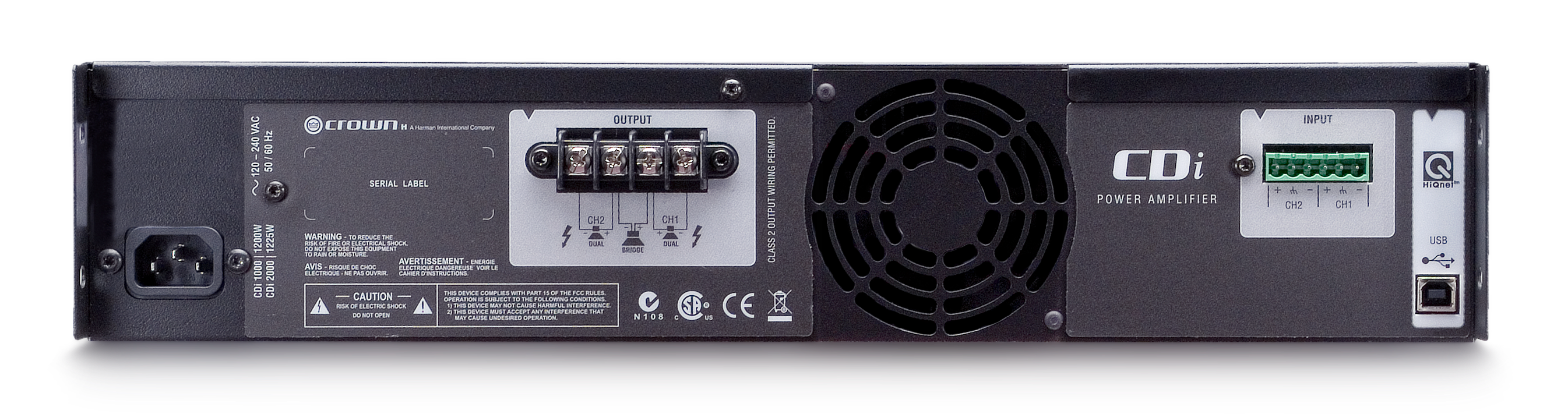 CROWN CDi 2000 Amplificador de potencia 2 canales, 800 W a 4 Ω, 70 V/140 V