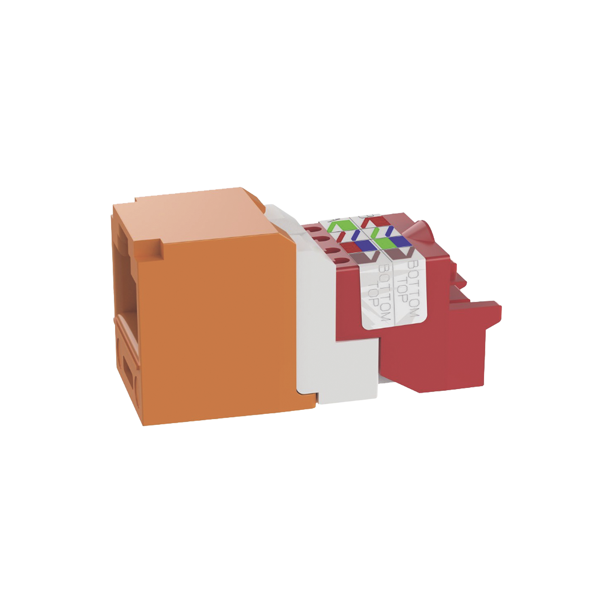 Conector Jack RJ45 Estilo T, Mini-Com, Categoría 5e, de 8 posiciones y 8 cables, Color Naranja