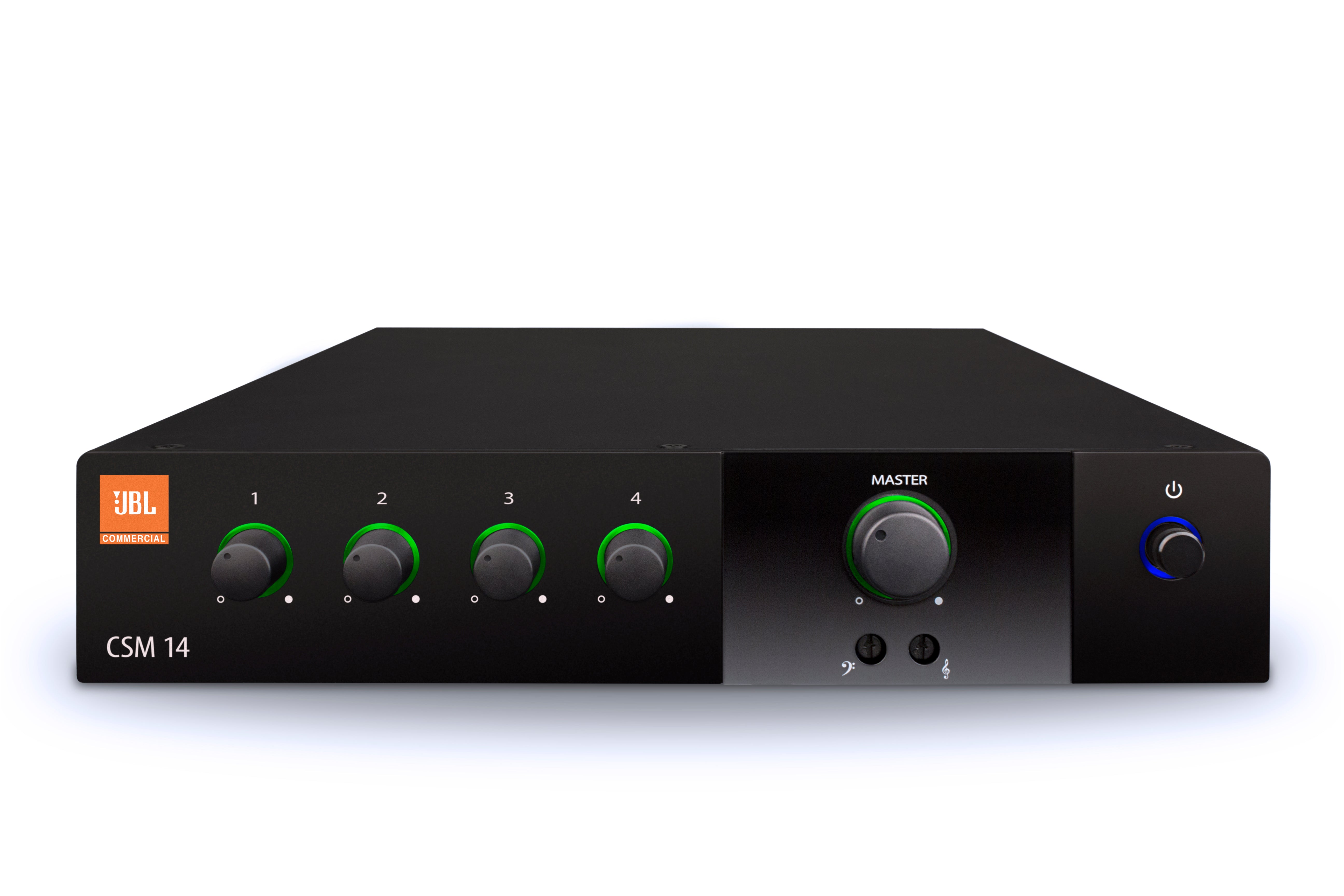 JBL CSM 14 Mezclador serie comercial 4 Entradas 1 Salida Conectores de entrada RCA/Euroblock Controles de graves y agudos Prioridad de silenciamiento