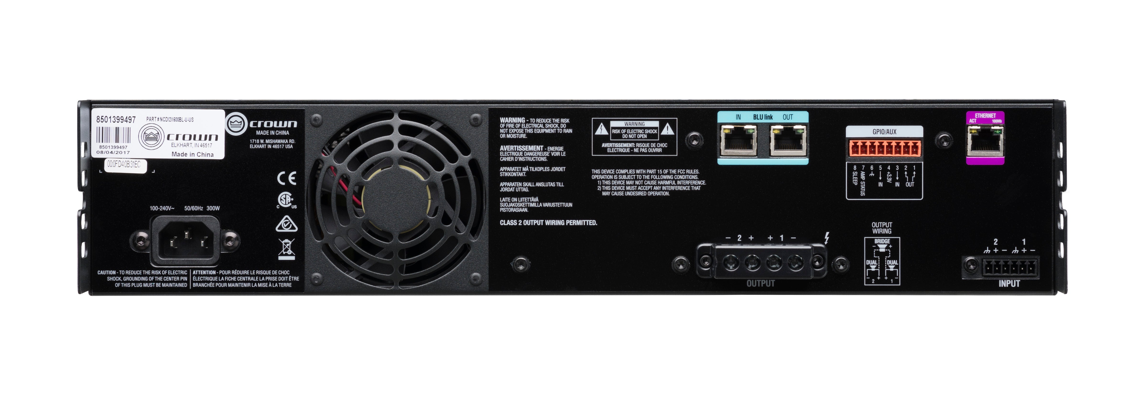 CROWN CDi 2|600BL Amplificador de potencia Entrada analógica + enlace BLU, 2 canales, 600 W por canal de salida