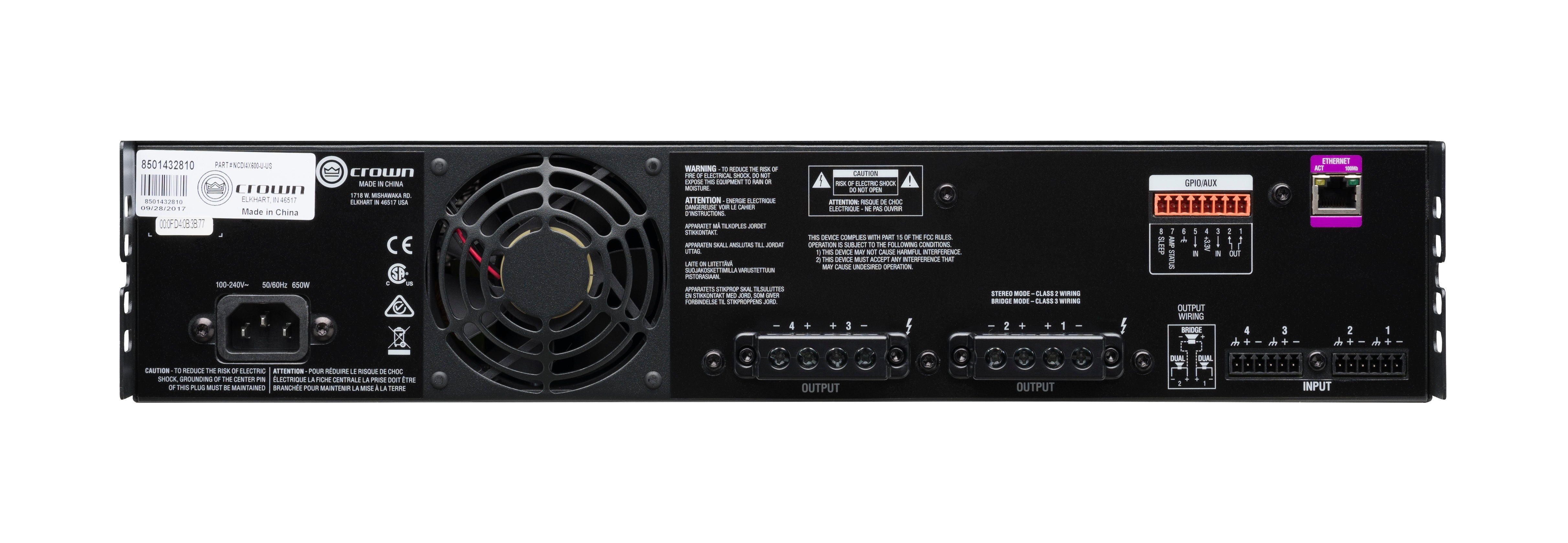 CROWN CDi 4|600 Amplificador de potencia Entrada analógica, 4 canales, 600 W por canal de salida