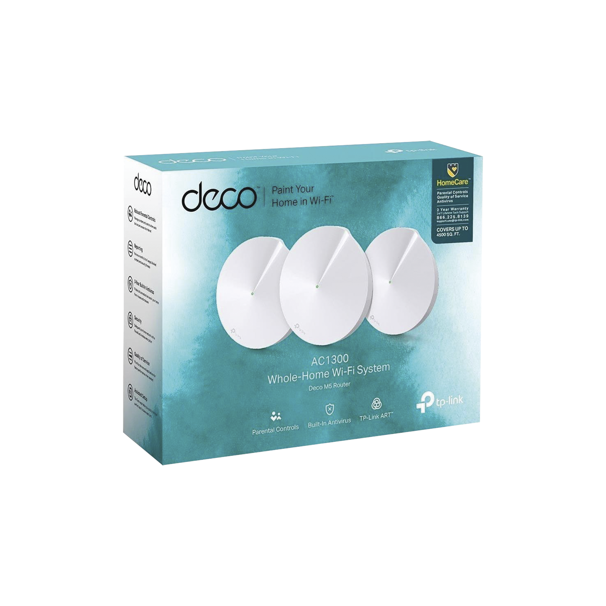 KIT de sistema inalámbrico Deco M5 mesh para hogar, doble banda AC, doble puerto Gigabit, 4 antenas internas con seguridad de HomeCare gratuito por 3 años