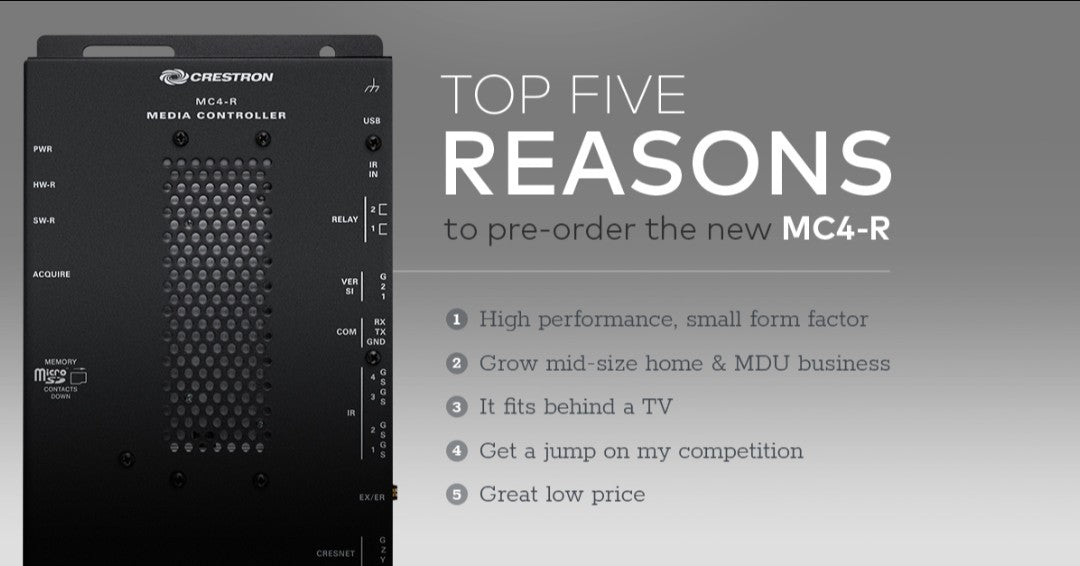 CRESTRON HOME MC4-R Procesador de control compacto para una sola habitación y hogares de tamaño pequeño y mediano, Antena integrada infiNET EX y ER