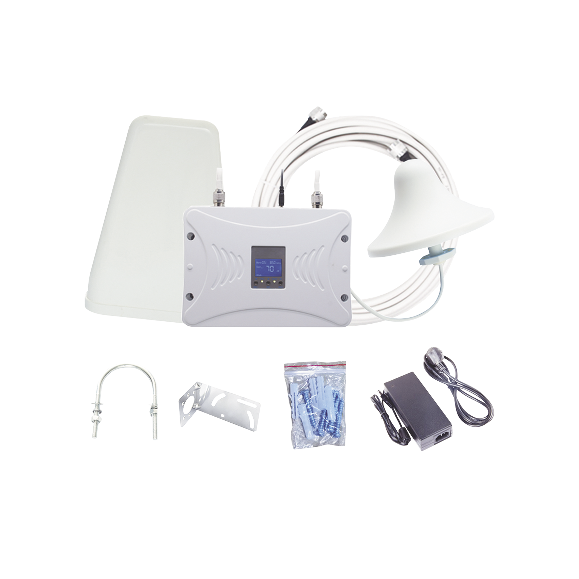 Kit Amplificador de Señal Celular 4G LTE, 3G y Voz. Funciona con Todos los Operadores. Soporta Múltiples Dispositivos y Tecnologías. Hasta 1000 metros cuadrados de Cobertura