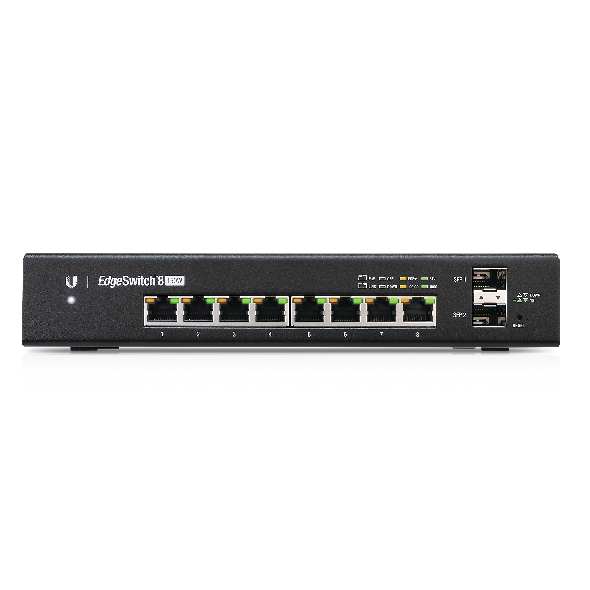Switch EdgeMAX Administrable de 8 Puertos Gigabit con PoE+/PoE Pasivo 24V + 2 Puertos SFP, 150 W