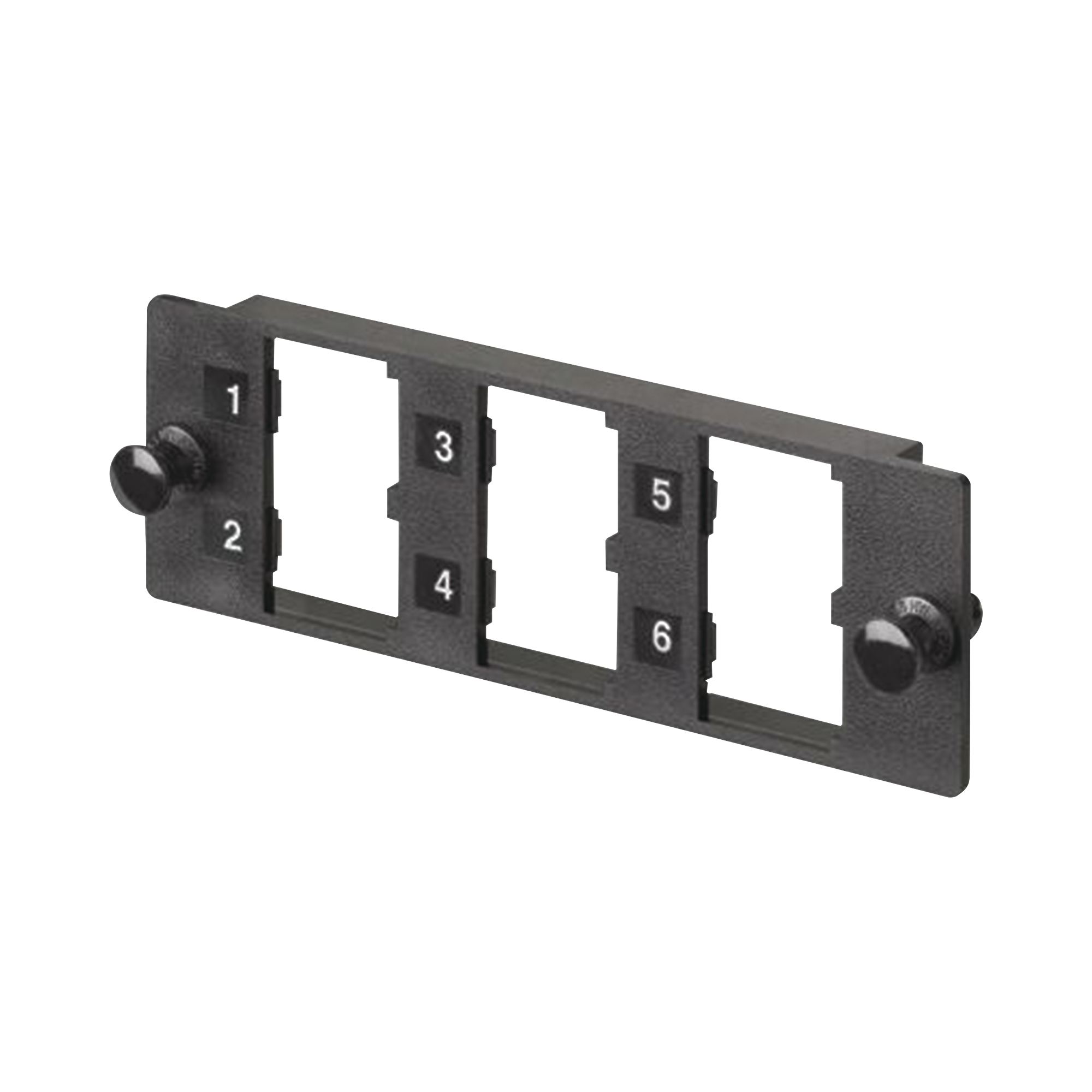 Placa Modular FAP de 6 Puertos Mini-Com, Acepta Módulos de Fibra Óptica, Cobre o Audio y Video, Color Negro