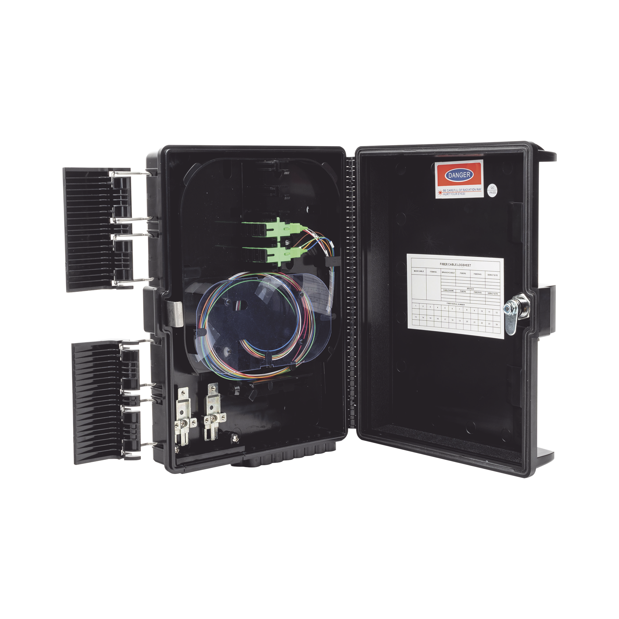 Cierre de Empalme para 24 fusiones de fibra óptica, Interior/Exterior, con 8 acopladores SC/APC y splitter 1x8, IP65