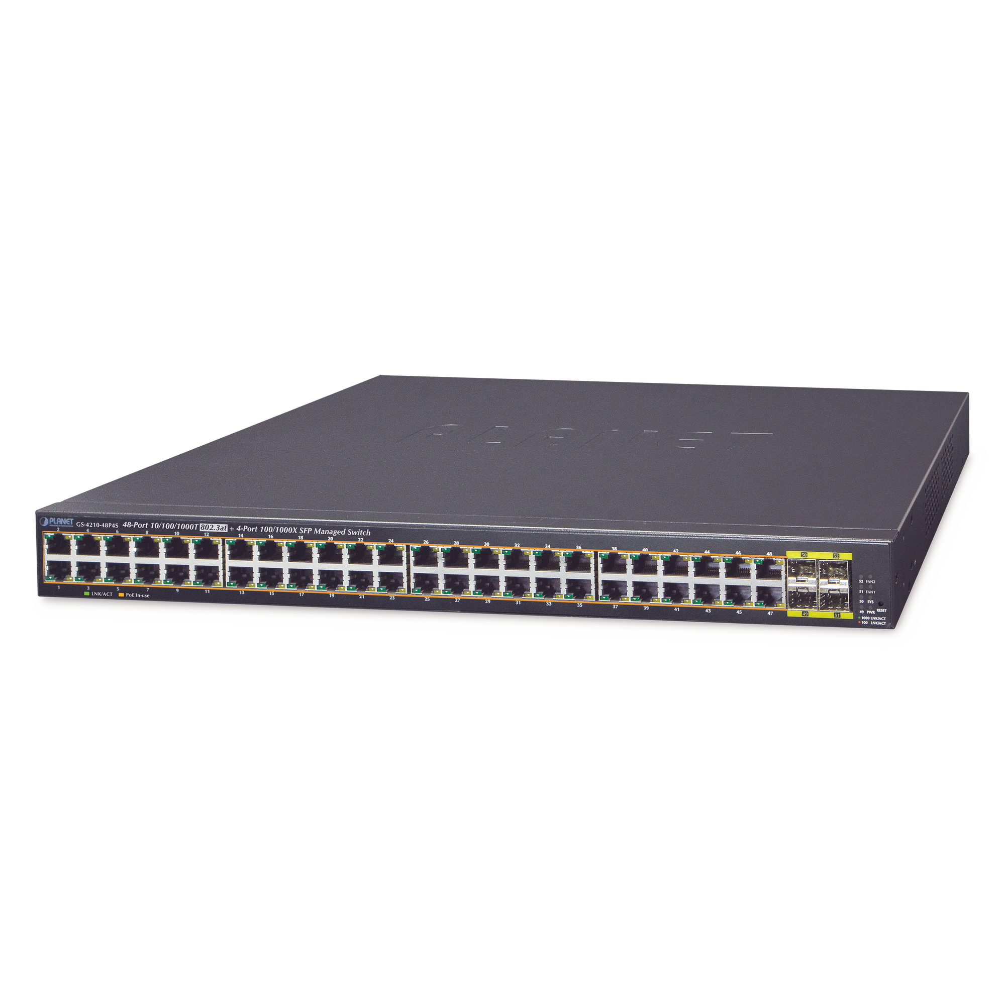 Switch Administrable de 48-Puertos 10/100/1000T 802.3at PoE + 4-Puertos 100/1000BASE-X SFP / 440W