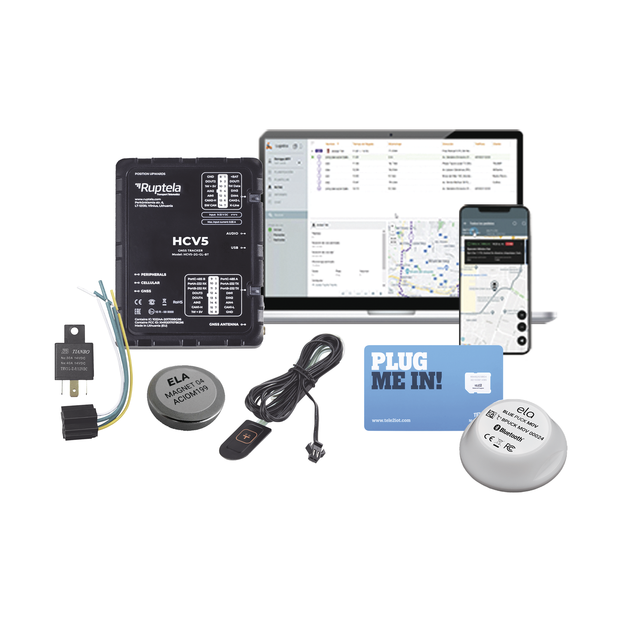 Kit de Localizador 4G LTE / Incluye MICROSIM30M2M + datos por 1 mes + 1 EPCOMGPSMENSUAL + 12RELAY + Botón SOS + BLUEPUCKRHT