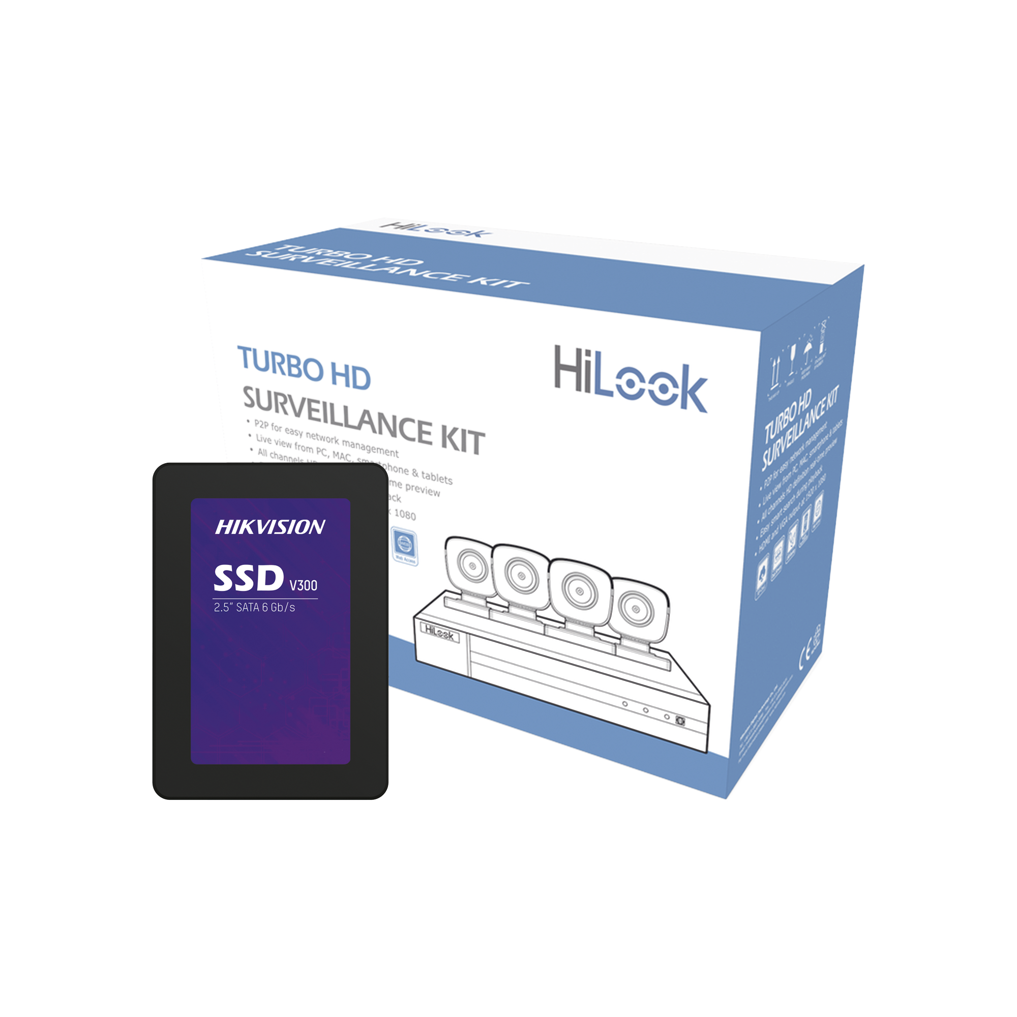 KIT TurboHD 1080p + SSD de 1 TB (1024 GB) / DVR 4 canales / 4 Cámaras Bala de Metal / Fuente de Poder / Accesorios de Instalación