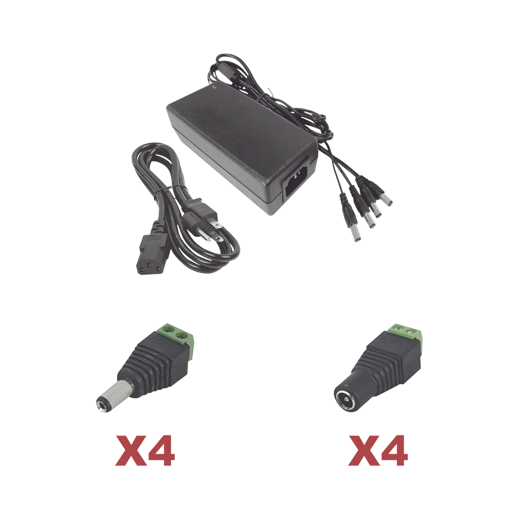 Kit con fuente EPCOM POWER LINE con salida de 12 Vcd a 5 Amper con 4 salidas / Incluye conectores JR52 y JR53