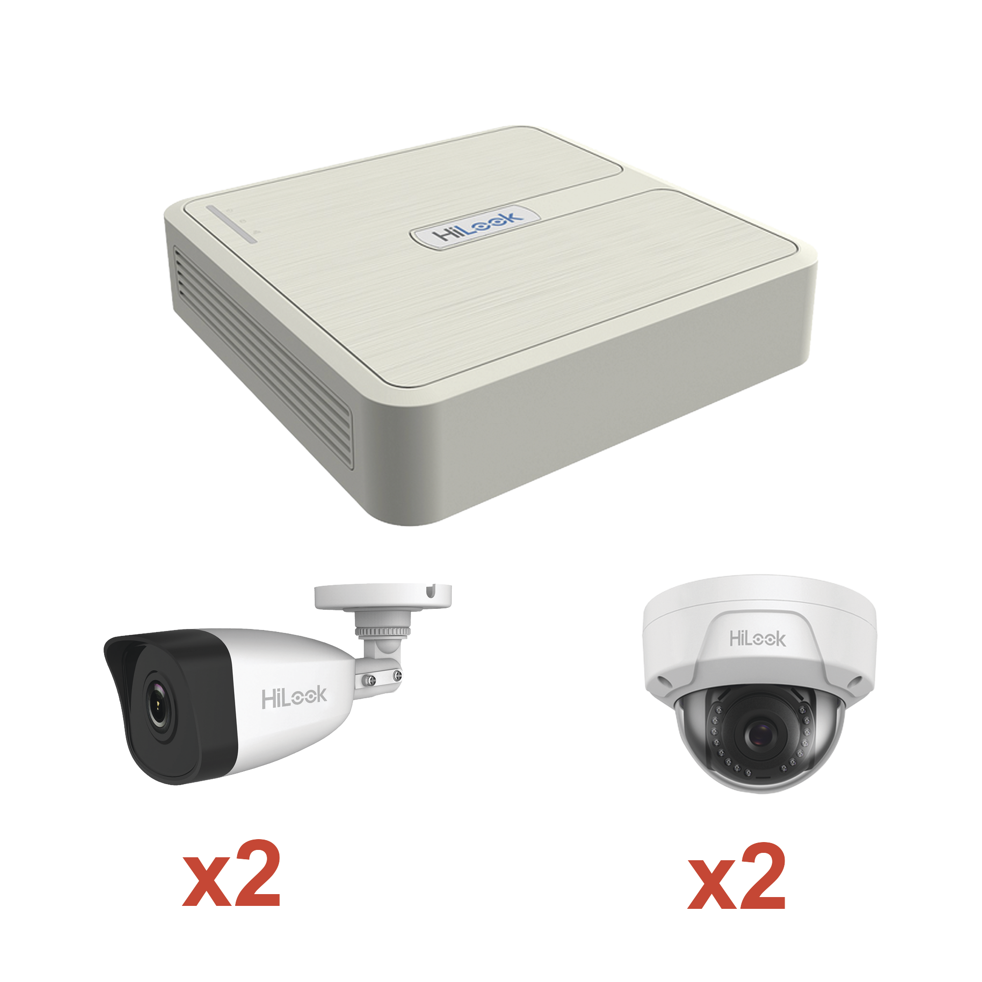 KIT IP 1080p / NVR de 4 Canales / 2 Cámaras IP Bala / 2 Cámaras IP Domo