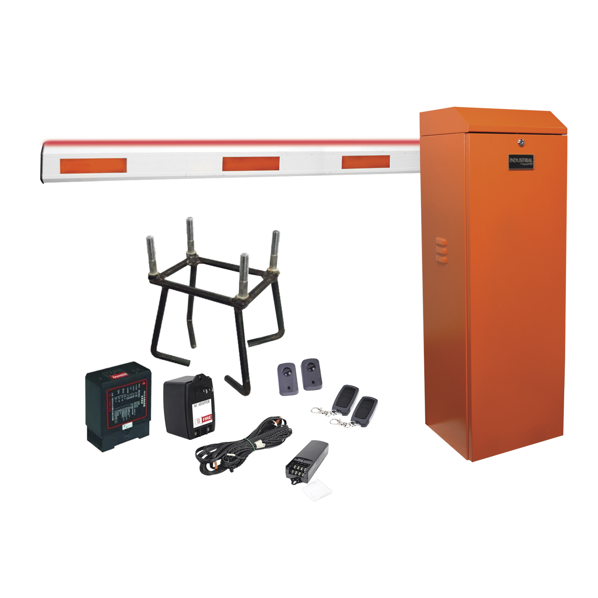Kit COMPLETO Barrera Izquierda XB ANARANJADA / 5M / Inluminacion LED Rojo-Verde / Incluye Sensor de masa, Transformador, Lazo, Ancla, Fotoceldas y 2 Controles Inalámbricos