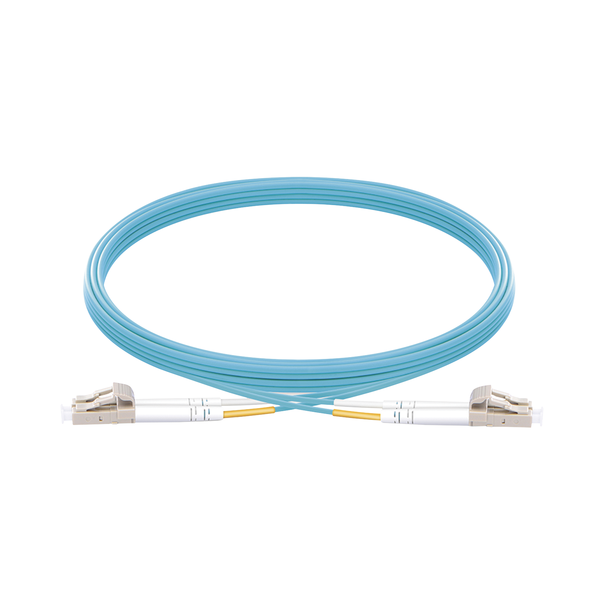 Jumper de Fibra Óptica Multimodo OM3 50/125 LC-LC OFNR (Riser), 2.0 mm, Dúplex, Aqua, 5 metros