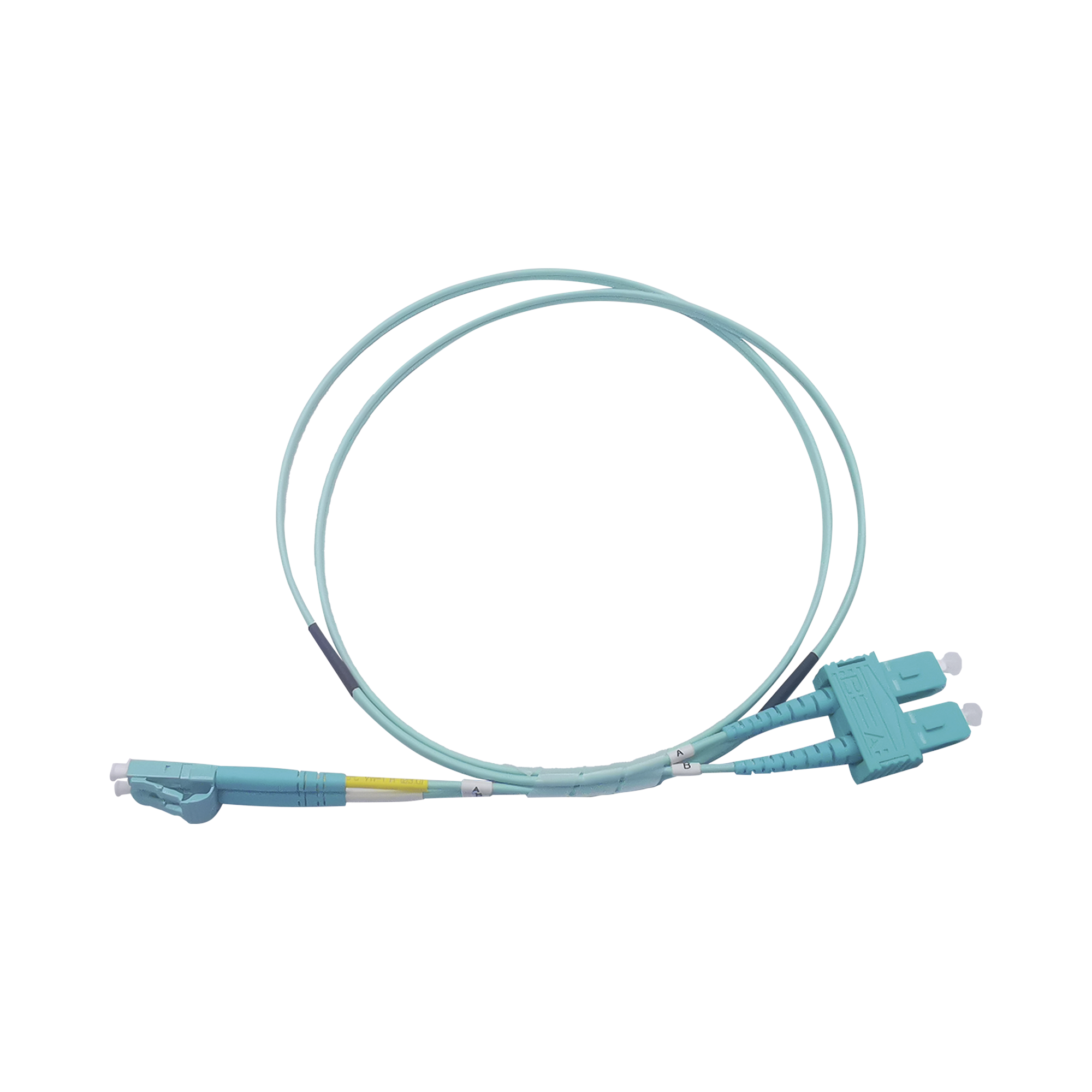 Jumper de Fibra Óptica Multimodo OM3 50/125 LC-SC OFNR (Riser), 2.0 mm, Dúplex, Aqua, 2 metros