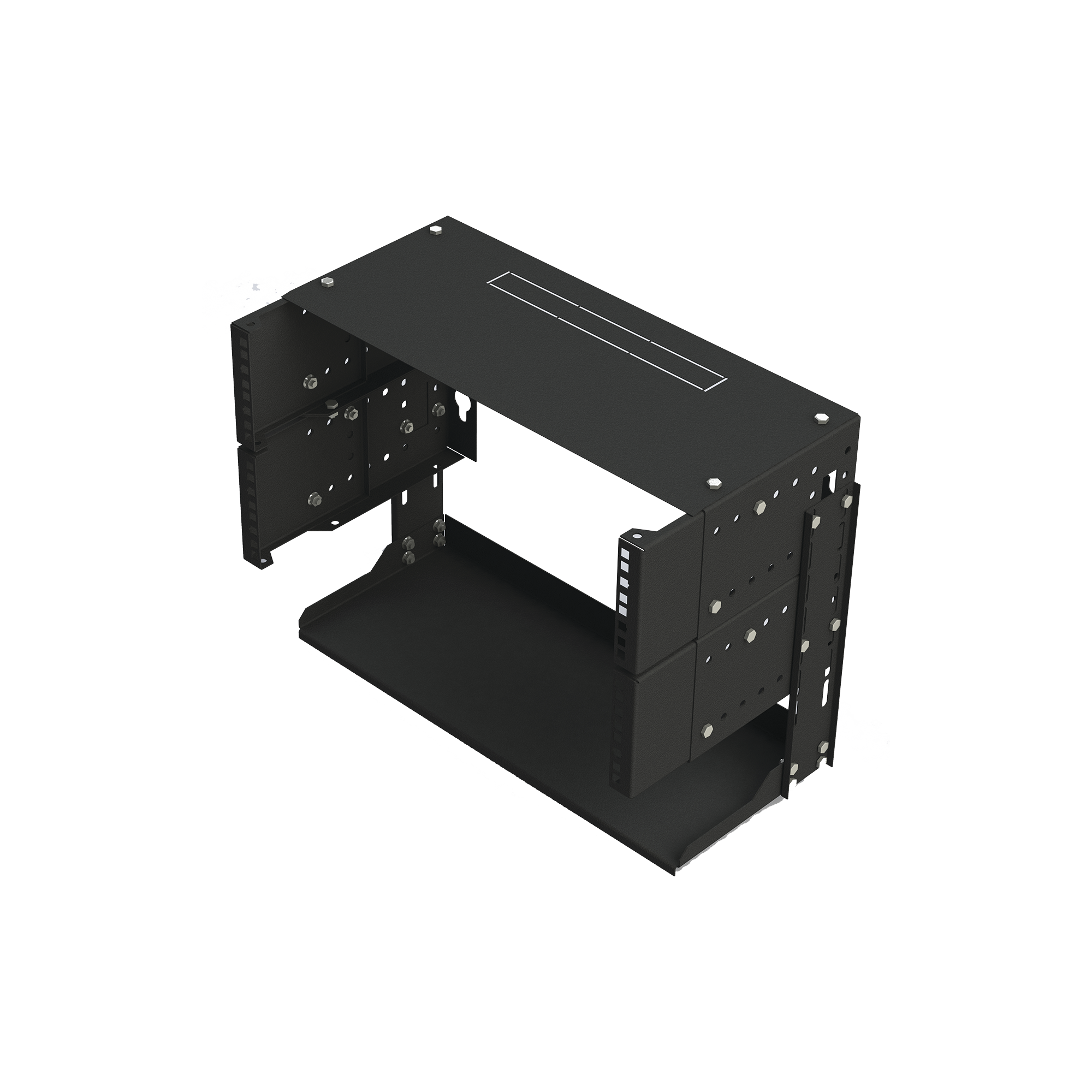 Rack Abierto de 19" de 5 Unidades Profundidad Ajustable (8" a 12") con Charola de Uso Múltiple.