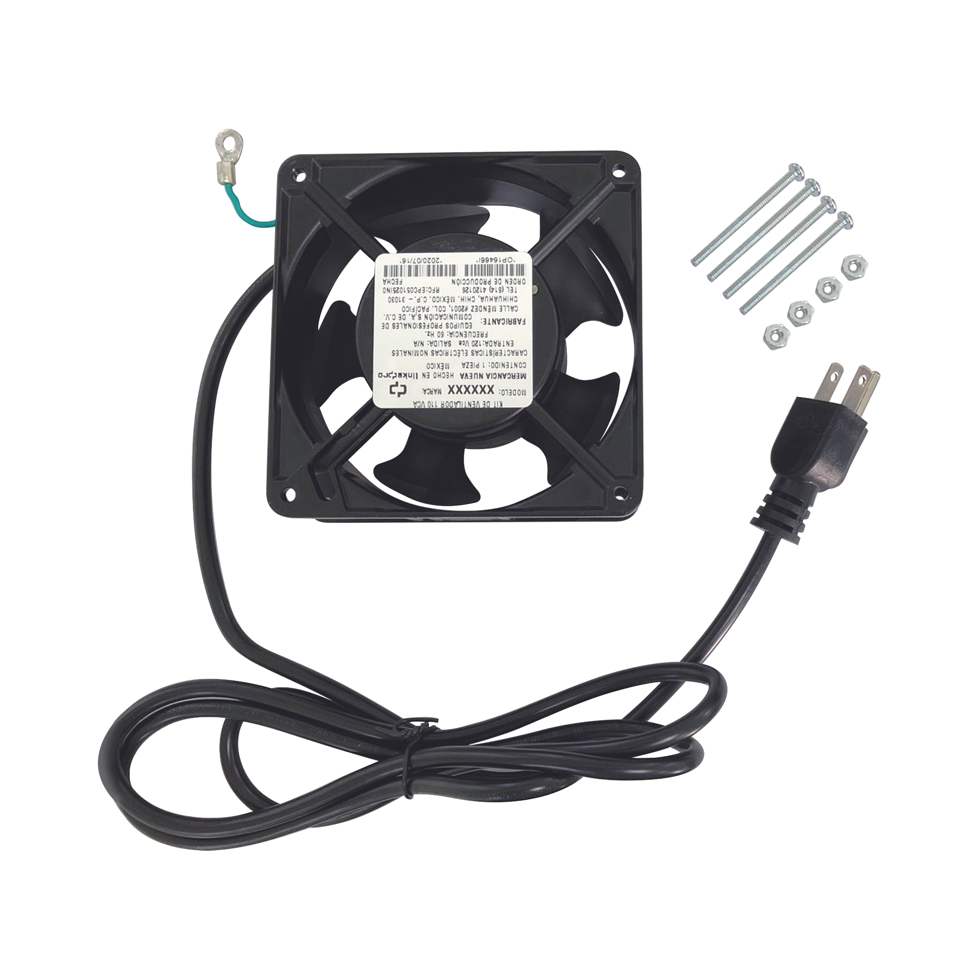Ventilador 110 Vca de 12 x 12 cm con Cable y Clavija.