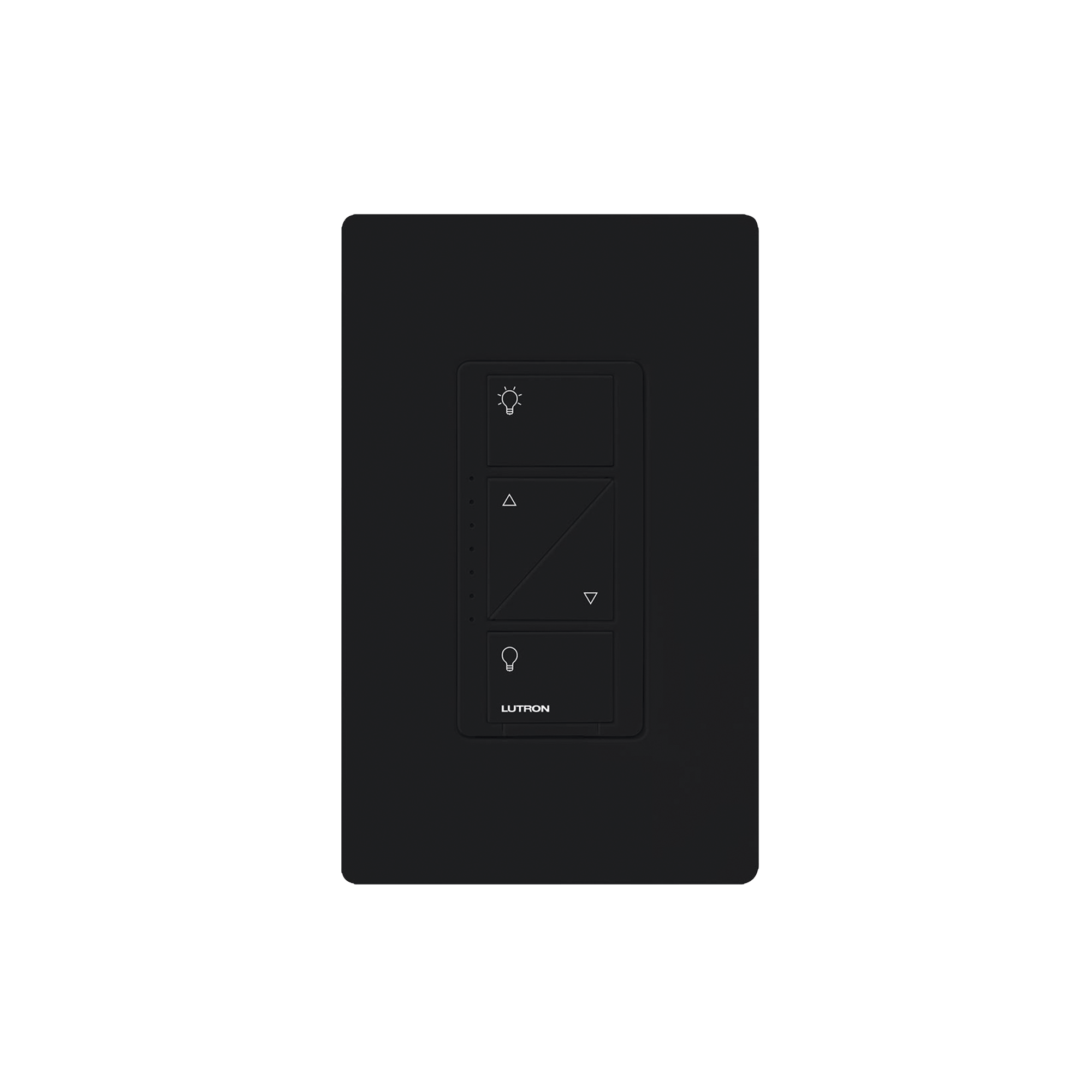 Atenuador (dimmer) de pared. baje/suba intensidad de iluminación y encienda o apague. Requiere cable neutro, color negro.
