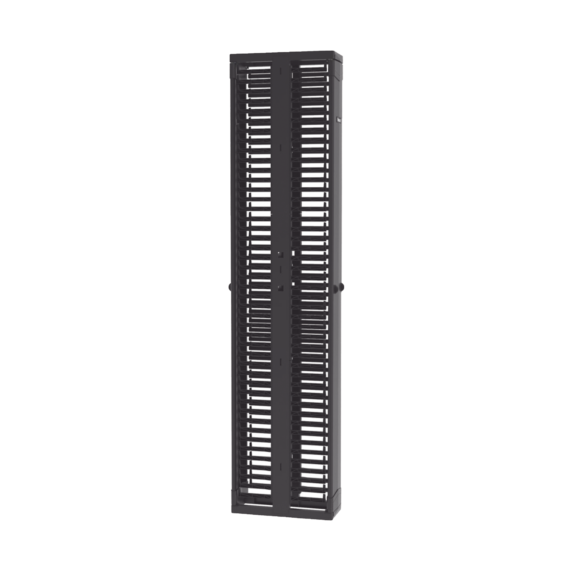 Organizador Vertical PatchRunner™, Doble (Frontal y Posterior), Para Rack Abierto de 45 Unidades, 8in de Ancho, Color Negro