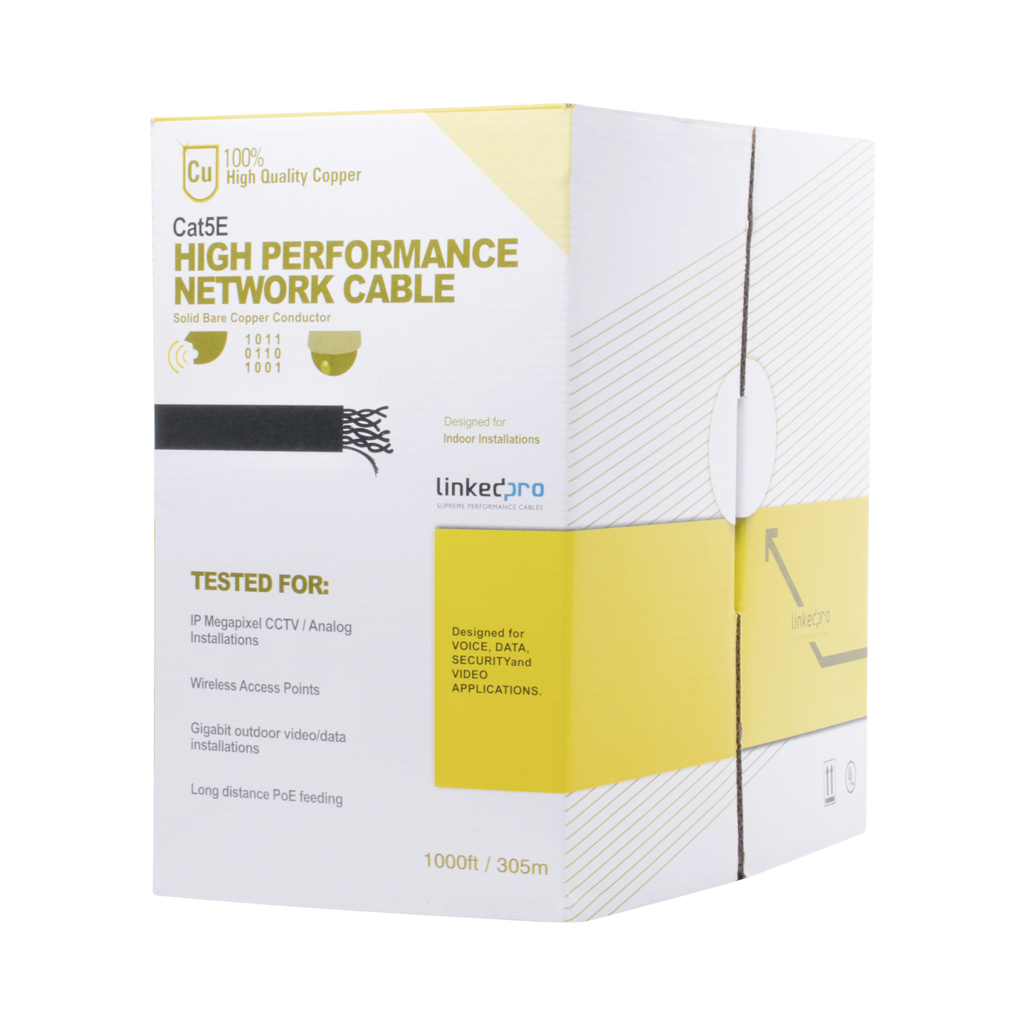 Bobina de cable de 305 m, ( 1000 ft ), Cat5e, alto desempeño, de color Gris, UL, para aplicaciones en CCTV, redes de datos. Uso Interior