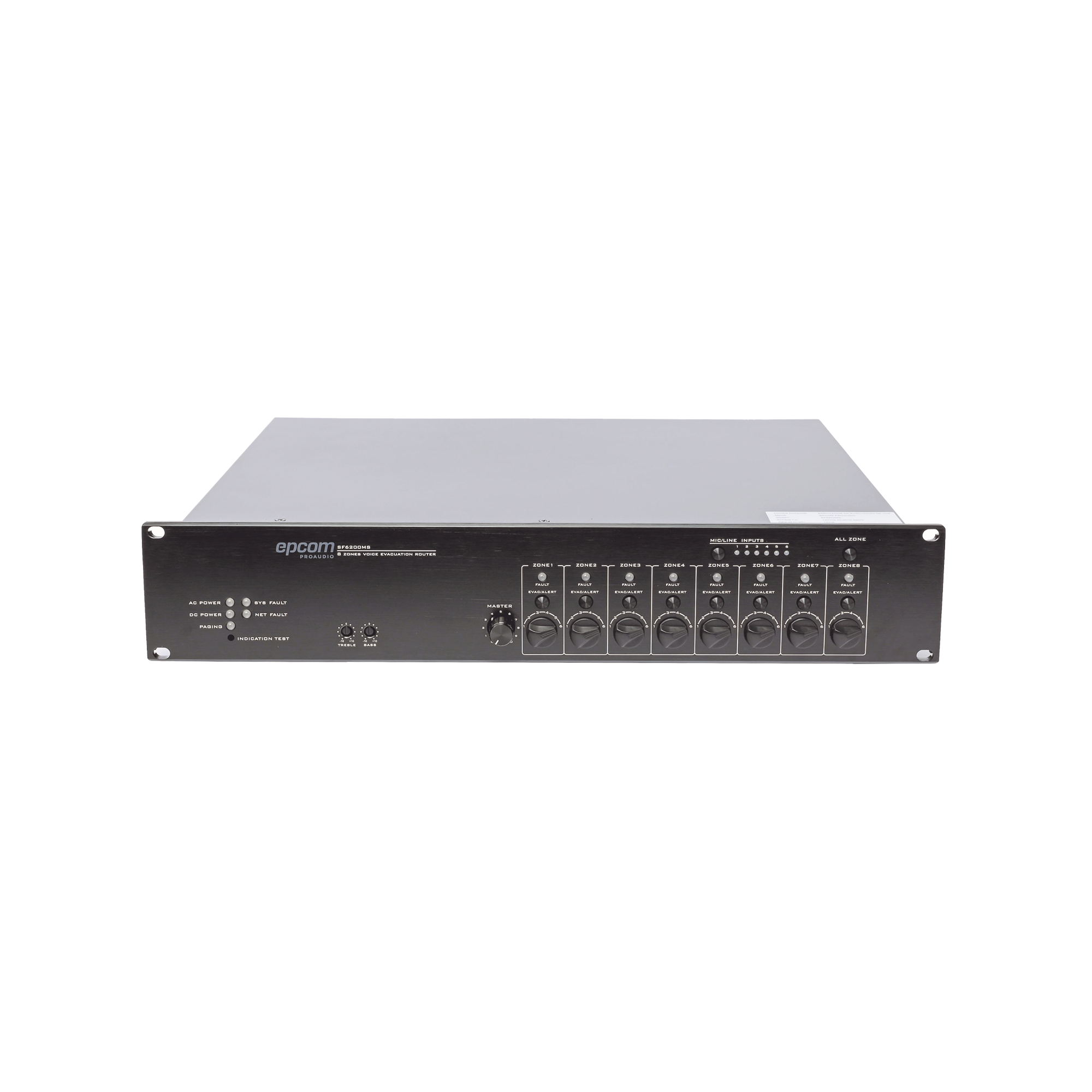 Controlador de Extensión de Evacuación de Voz - 8 Zonas, 500W, Soporta Máx. 19 SF6200MS en Cascada