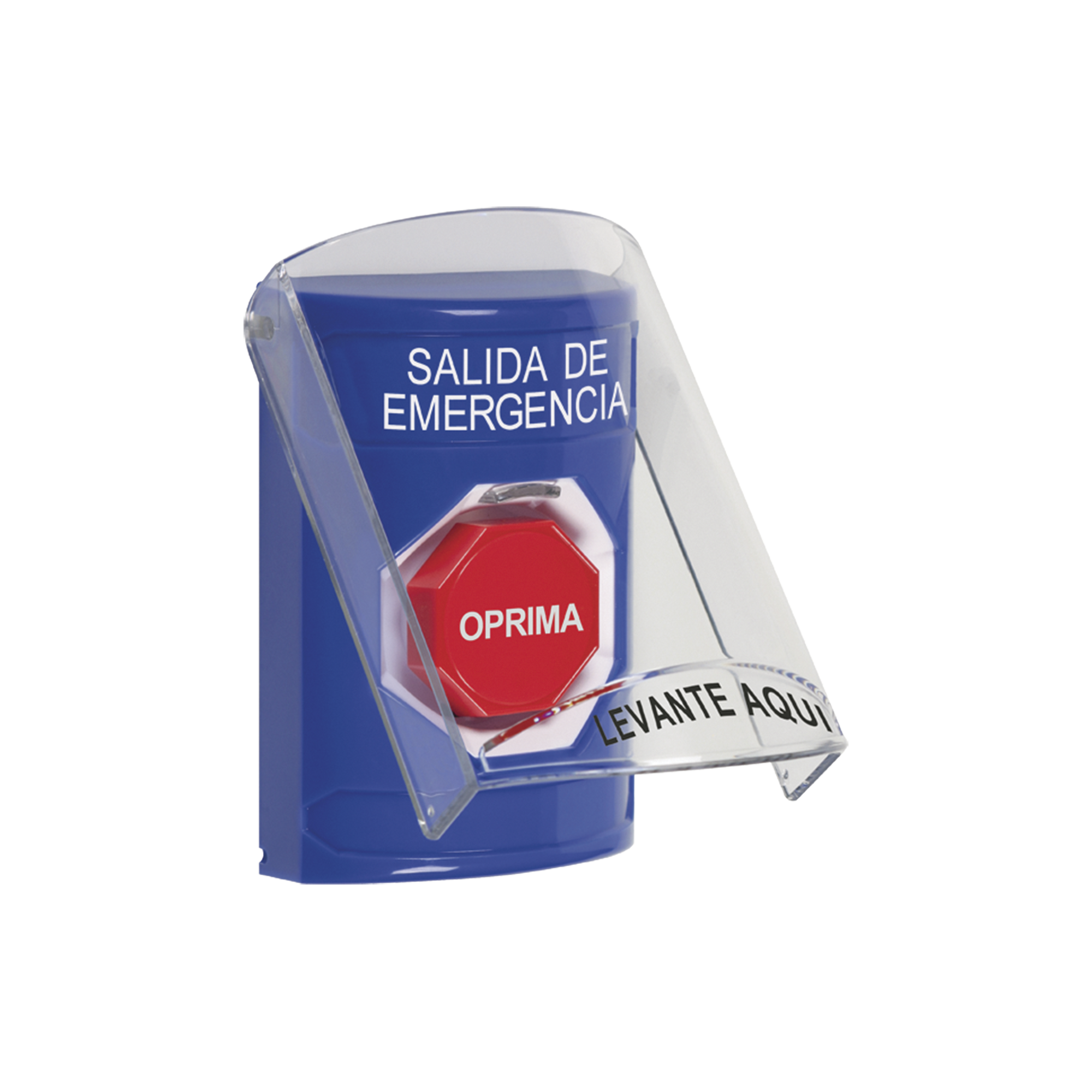 Botón de Salida de Emergencia, Texto en Español, Tapa Protectora de Policarbonato Súper Resistente y Restablecimiento con Llave
