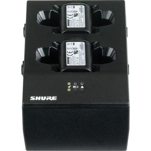 SHURE SBC200US Cargador de batería con fuente de alimentación, Bahías de carga de dos baterías SB900, Carga transmisores de mano y de cuerpo