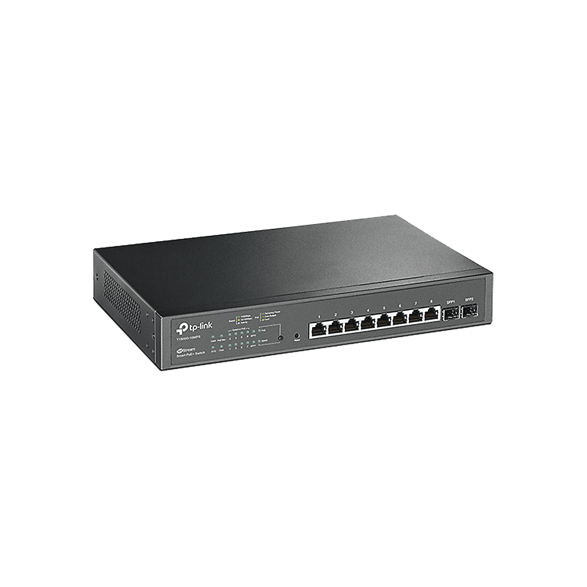 Smart Switch PoE+ JetStream administrable Capa 2, 8 puertos 10/100/1000 Mbps + 2 puertos SFP 116 W
