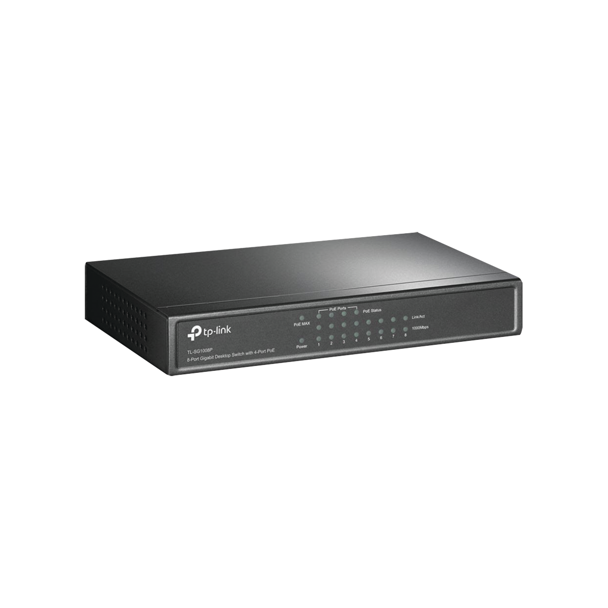 Switch Gigabit PoE+ no administrable de 8 puertos 10/100/1000 Mbps y 4 puertos PoE para escritorio
