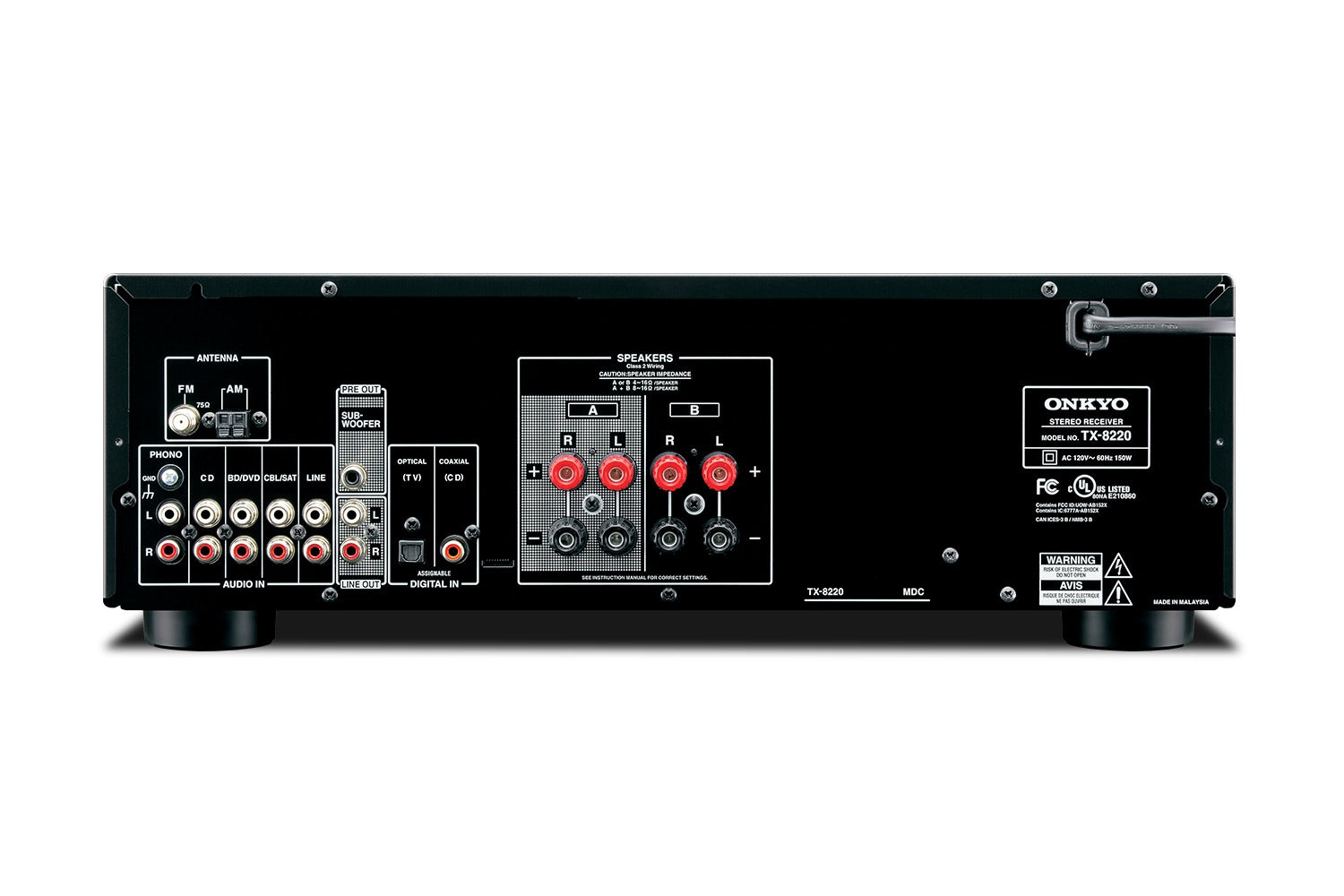 TX-8220 Receptor de Audio estéreo 4 canales A-B Dinámico 45W 8Ω 5 Entradas: Phono/CD/BD-DVD/CBL-SAT/LINE/OPTICA/COAXIAL SALIDA PRE-SUBW
