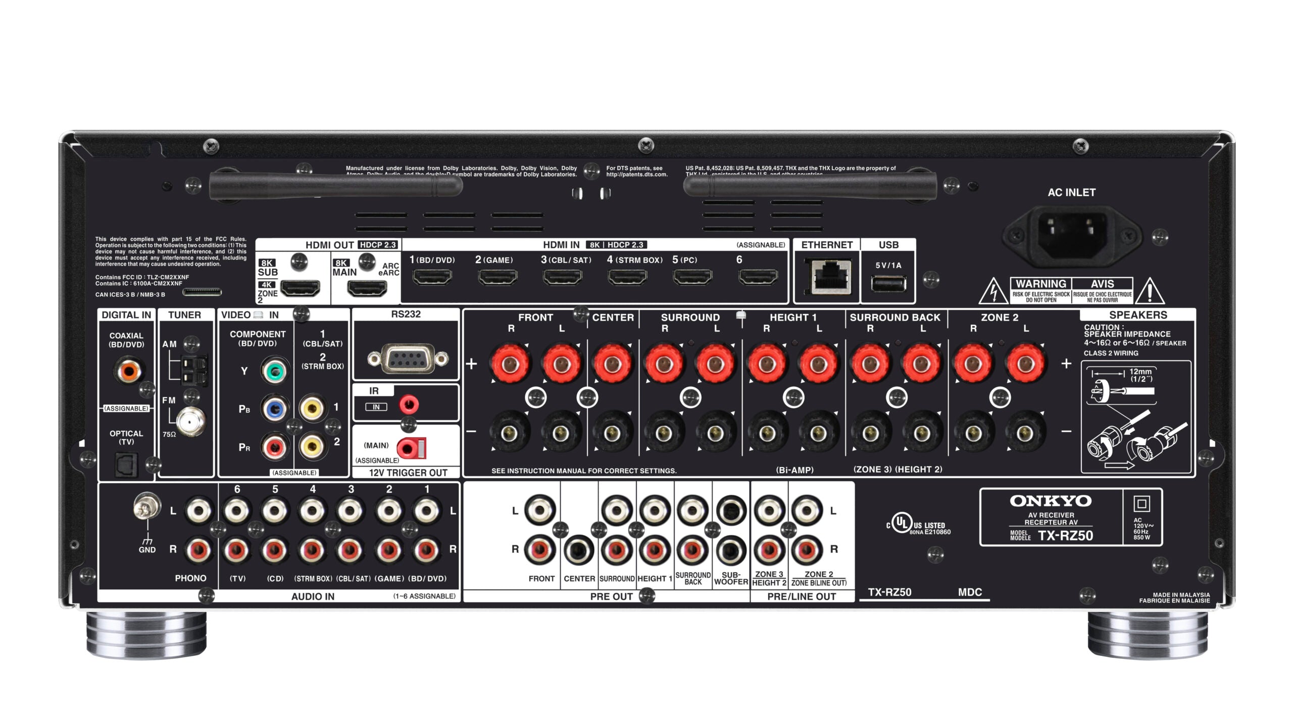 TX-RZ50 Receptor SMART A/V 9.2 120 W/canal, Para Teatro en casa CERTIFICADO IMAX Enhanced y THX 8K HDR10+, Dolby Vision™, VRR, ALLM, QFT, eARC y HD