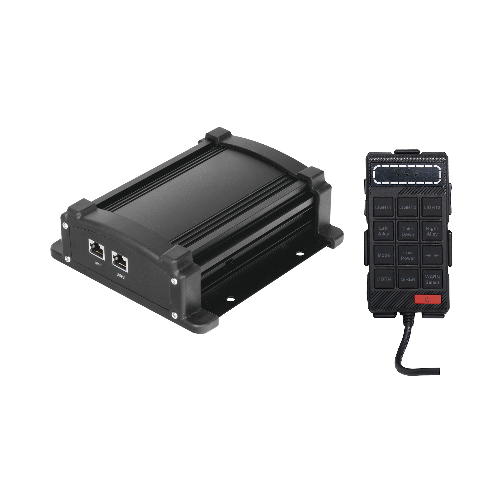 Sirena Vehicular de 100W de Potencia, Con Controlador Unimando Para Control de Tonos, Patrones de destello y Microfono