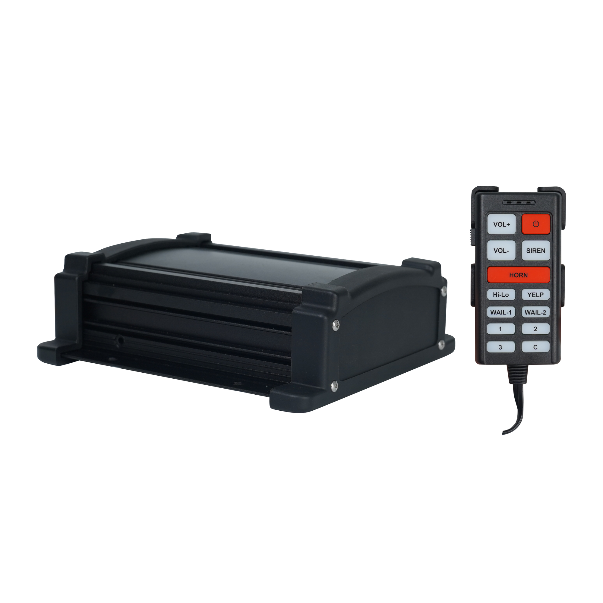 Sirena Vehicular de 100W de Potencia, Con Controlador Unimando Para Tonos, 3 Luces Auxiliares y Microfono