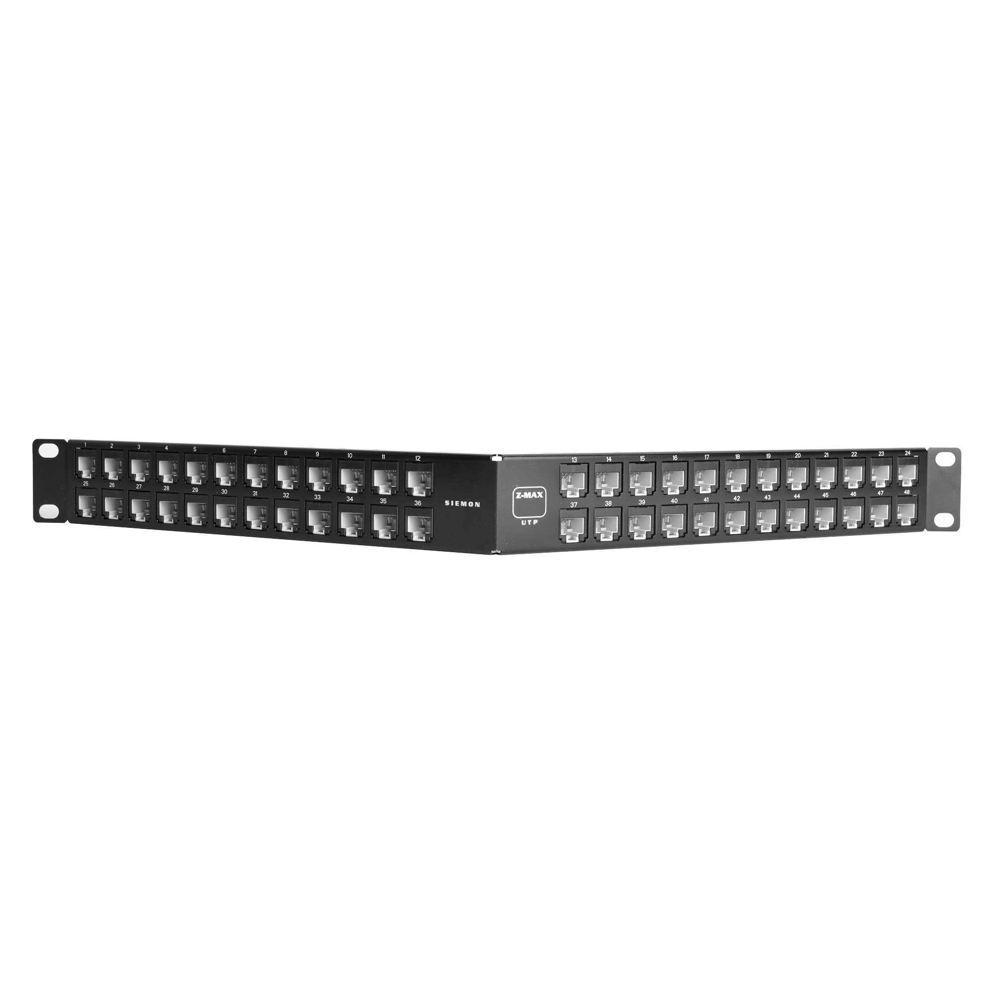 Patch Panel Z-MAX, Blindado, de 48 puertos, Modular, Angulado, 1UR