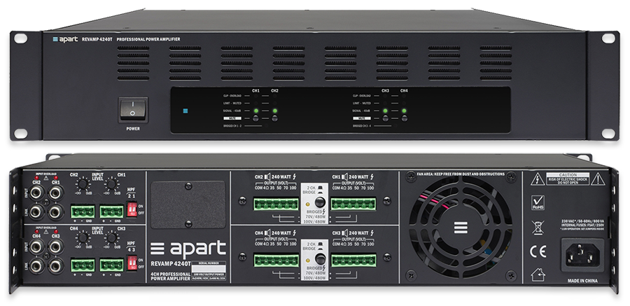 BIAMP REVAMP4240T Amplificador clase D 4 canales 100/70V 4 x 240W/ 4 x120W a 8Ω/ 4 x240W a 4ΩBridge 2 x480W a 8Ω/ 2 x 480W 100V/70VSin cable interlock