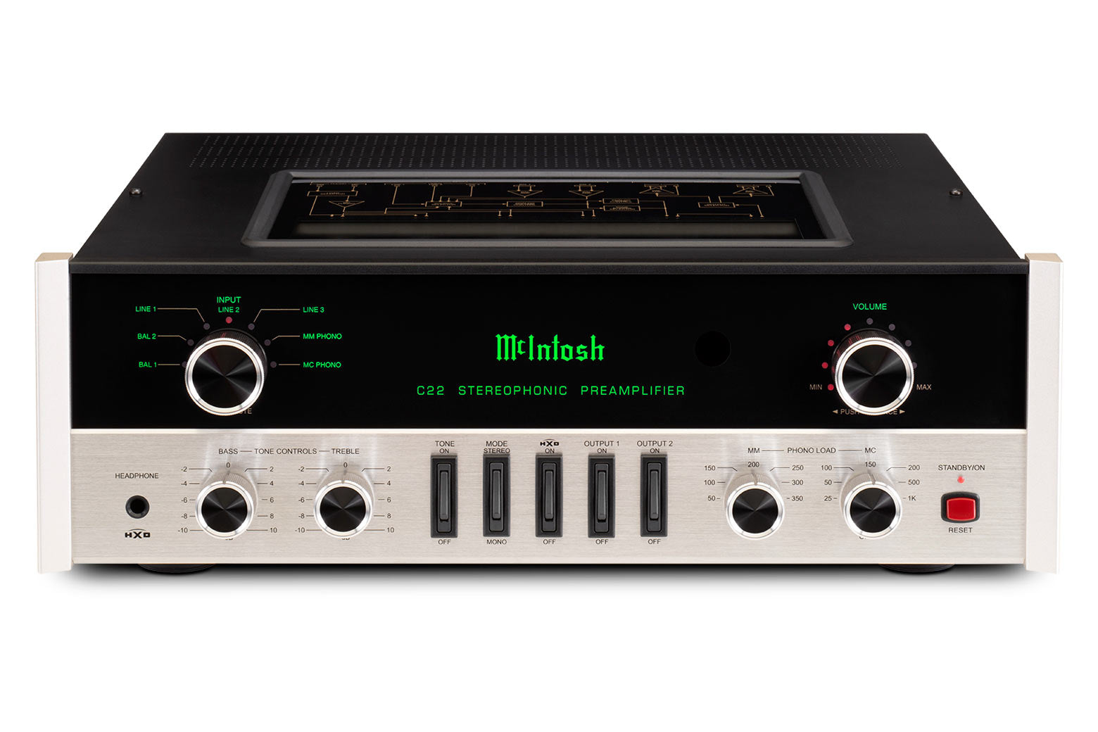 McIntosh C22 Preamplificador de tubo de vacío de 2 canales. Diseño retro. 6 entradas no balanceadas • 2 Balanceadas. bobina móvil e imán móvil