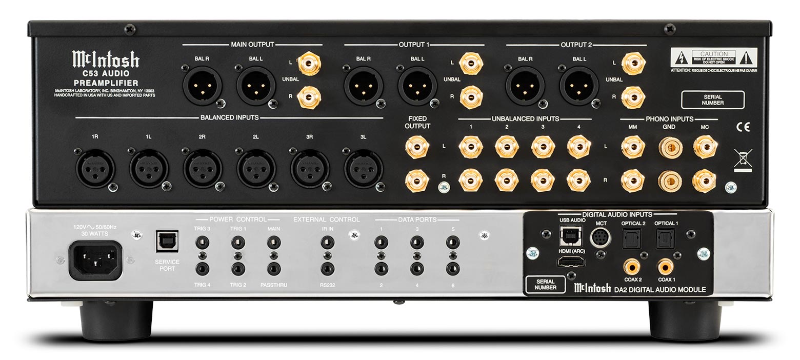 McIntosh C53 Preamplificador de estado sólido 2 canales 16 entradas (9 analógicas + 7 digitales) Soporta archivos DSD512 módulo digital DA2 Integrado
